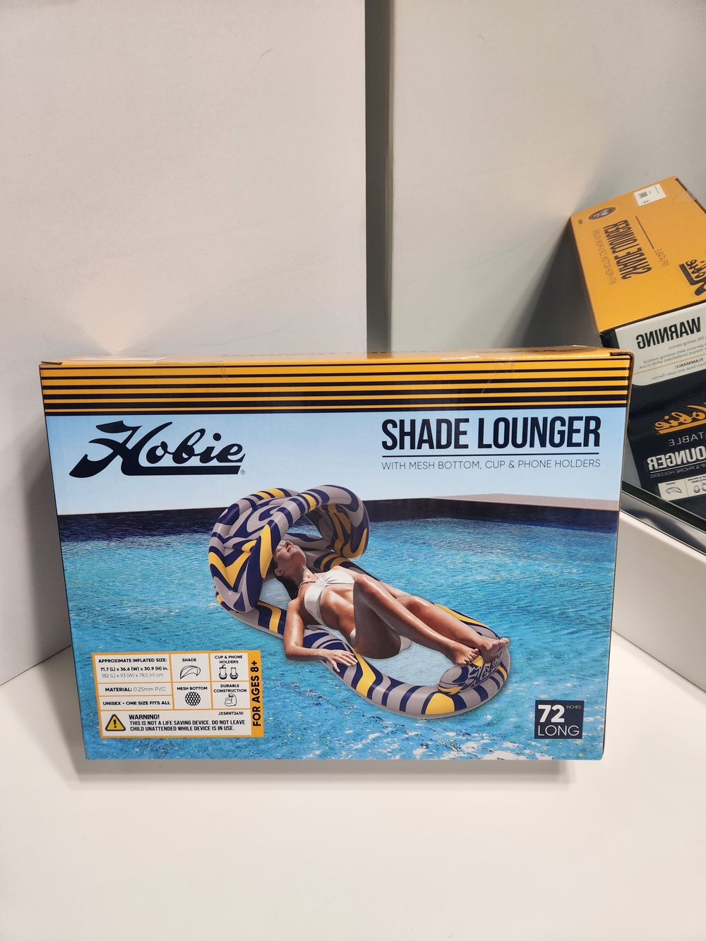 Hobie Shade Lounger 72" long Inflatable Pool Float - Blue, Yellow, White